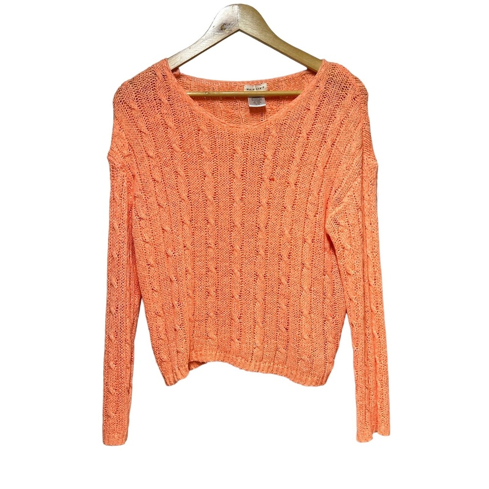 MAIN STRIP Orange Cable Knit Cropped Sweater Long Sleeve Women Size S‎